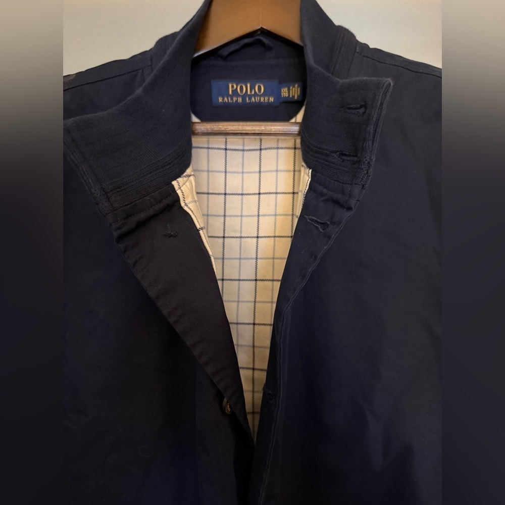 Vintage Polo Ralph Lauren Men's XXL Navy Plaid-Lined Button-Front Bomber - Picture 4 of 6